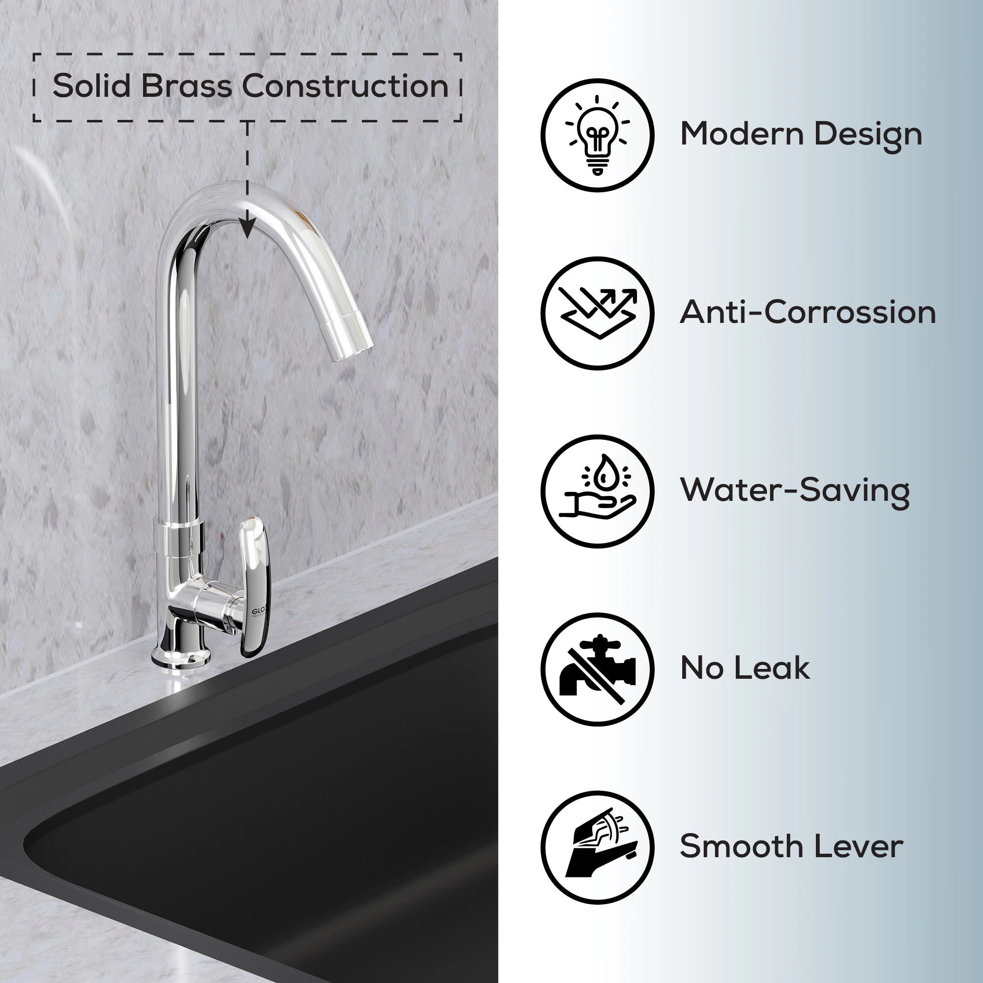 Chrome Finish Deck Mount Brass Swan Neck 360 Degree Swivel Pillar Tap Cock Faucet for Kitchen Sinks and Bathroom (Riva)-by GLOXY®