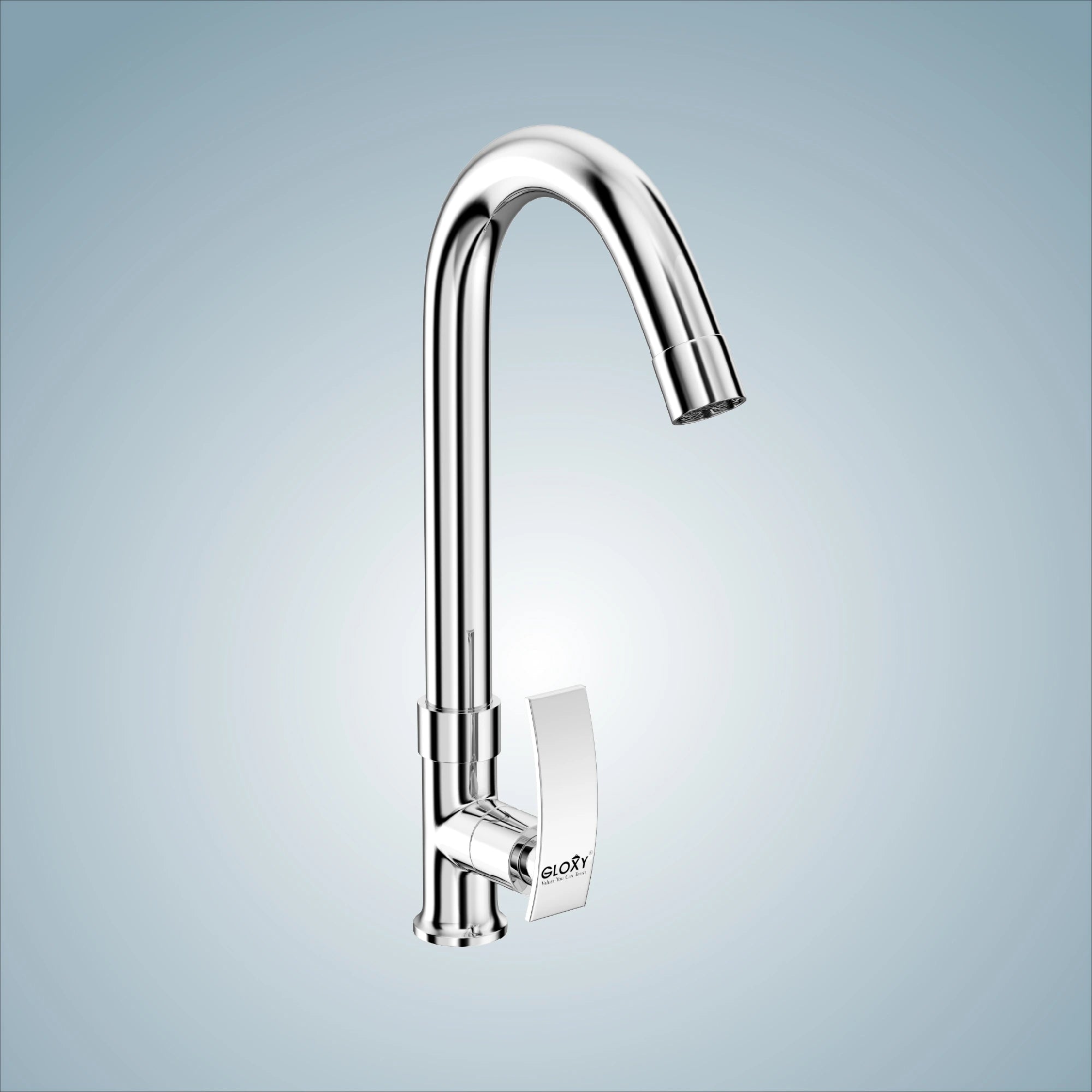 Chrome Finish Deck Mount Brass Swivel Long Spout Tall Body Pillar Tap Cock Faucet for Kitchen Sinks and Bathroom (Sky)-by GLOXY®