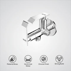 Chrome Finish Angle Valve Two Way Double Handle Faucet for Connecting Washing Machines, Hand Showers , Toilet & Health Faucets (Imperial)-by GLOXY®