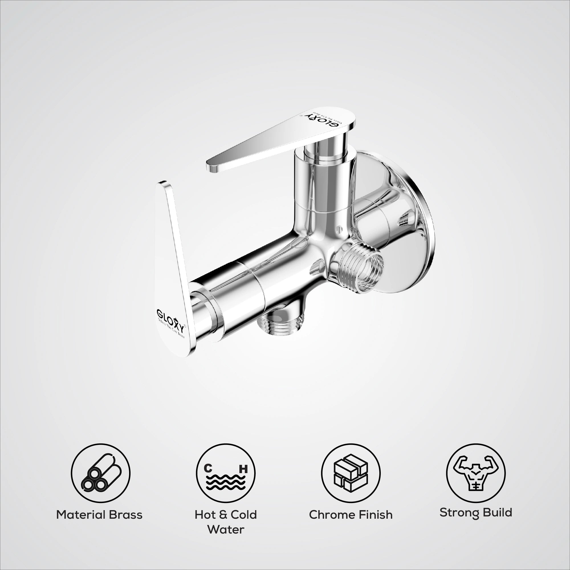 Chrome Finish Angle Valve Two Way Double Handle Faucet/Tap for Connecting Washing Machines, Hand Showers & Health Faucets (Nano)-by GLOXY®