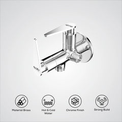 Chrome Finish Angle Valve Two Way Double Handle Faucet/Tap for Connecting Washing Machines, Hand Showers & Health Faucets (Nano)-by GLOXY®
