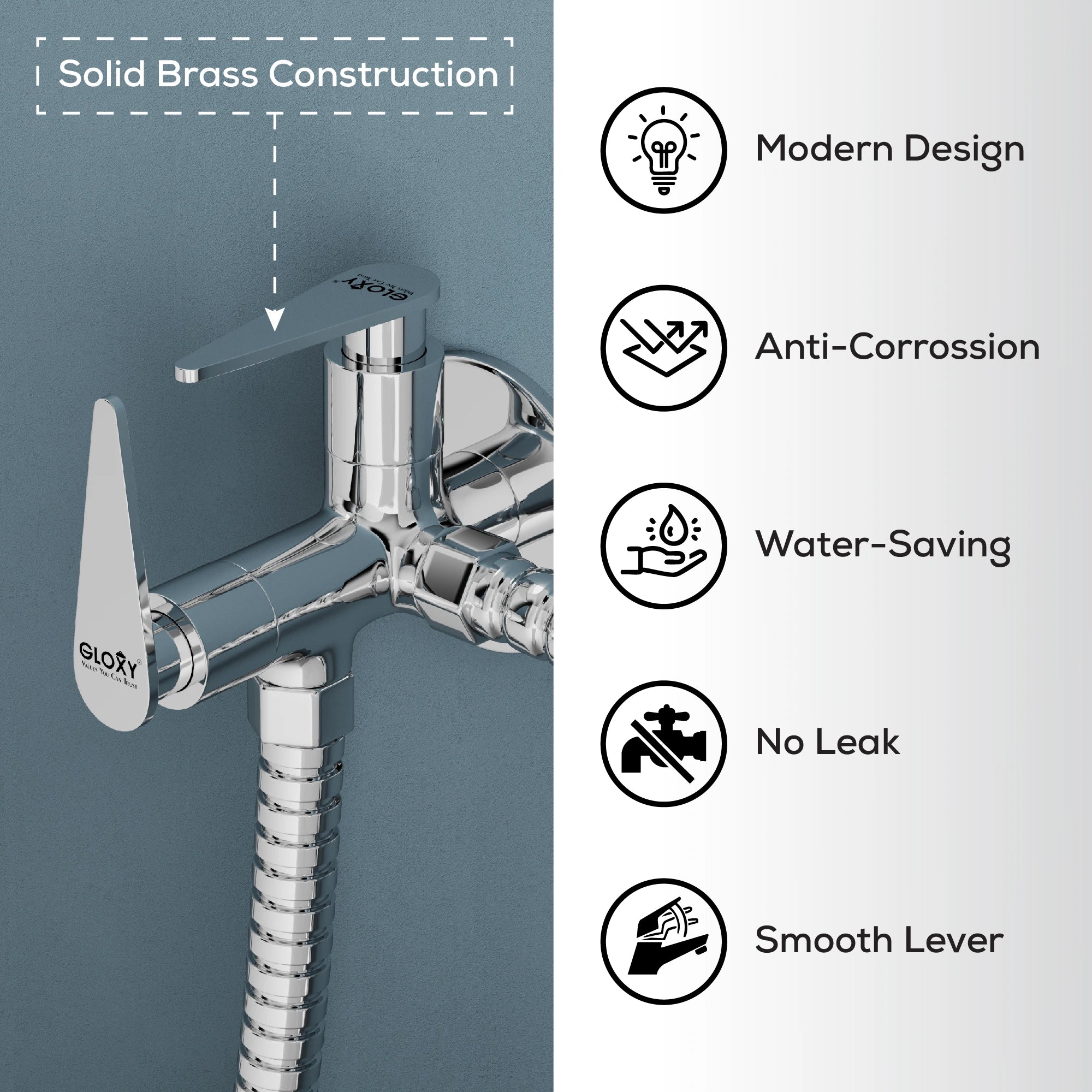 Chrome Finish Angle Valve Two Way Double Handle Faucet/Tap for Connecting Washing Machines, Hand Showers & Health Faucets (Nano)-by GLOXY®