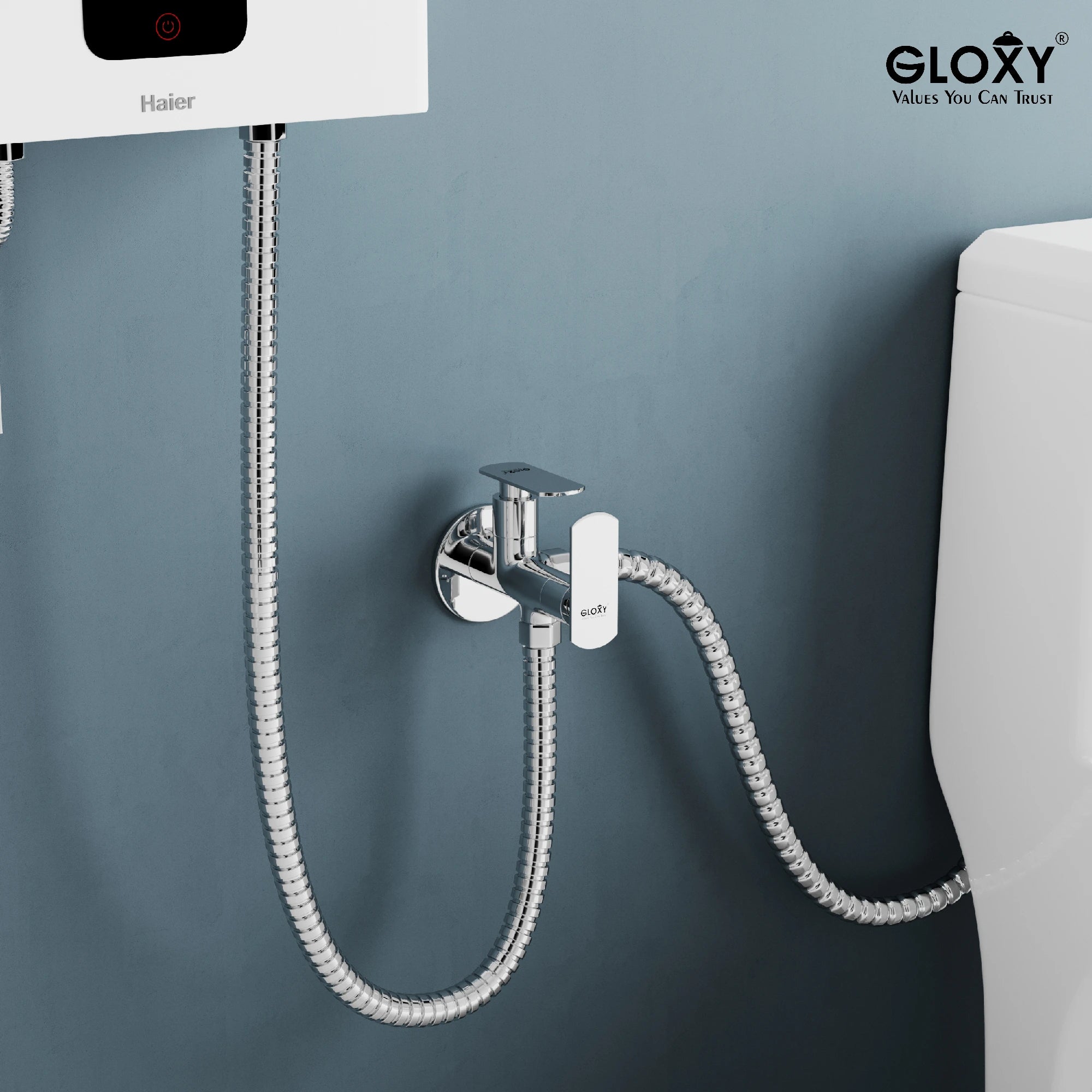 Chrome Finish Angle Valve Two Way Double Handle Faucet/Tap for Connecting Washing Machines | Dishwashers, Hand Showers & Health Faucets (Jet+)-by GLOXY®