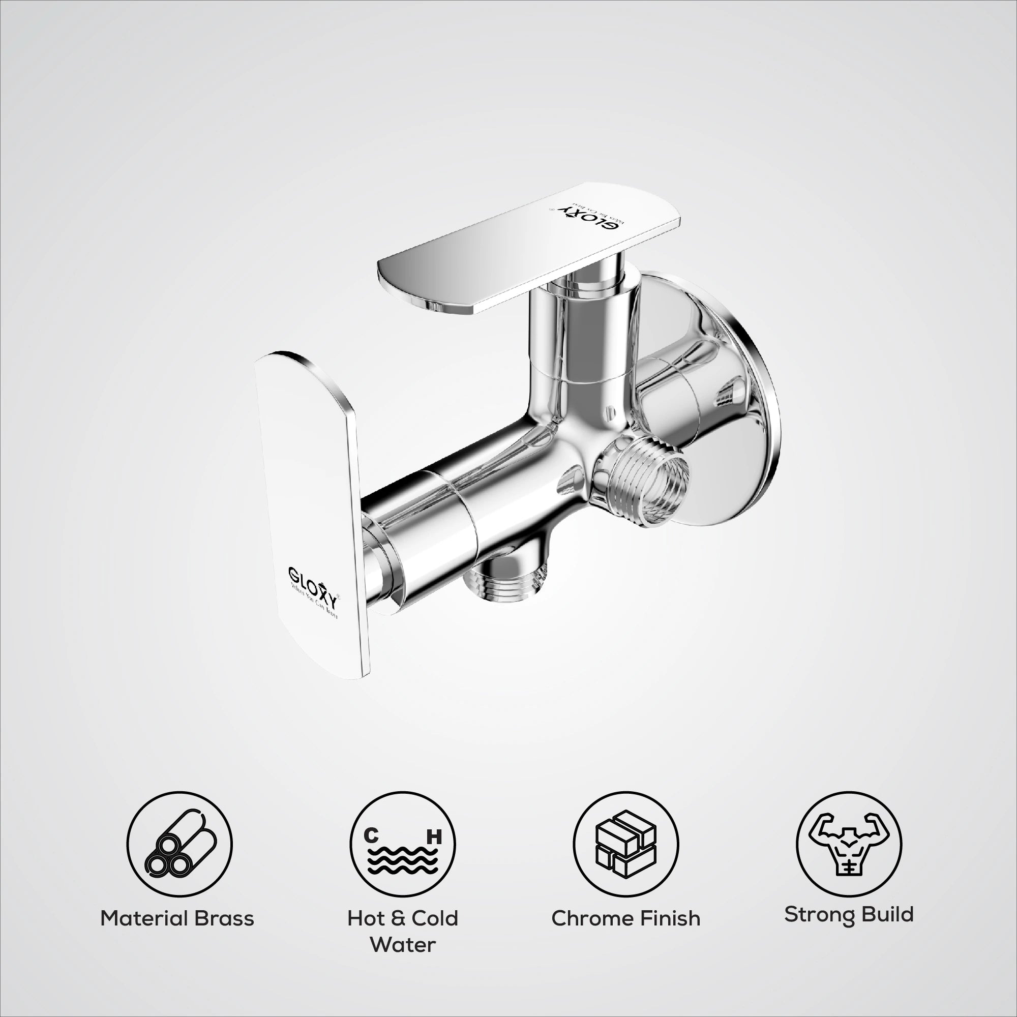 Chrome Finish Angle Valve Two Way Double Handle Faucet/Tap for Connecting Washing Machines | Dishwashers, Hand Showers & Health Faucets (Jet+)-by GLOXY®