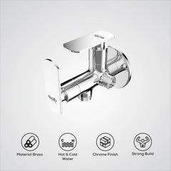 Chrome Finish Angle Valve Two Way Double Handle Faucet/Tap for Connecting Washing Machines | Dishwashers, Hand Showers & Health Faucets (Jet+)-by GLOXY®