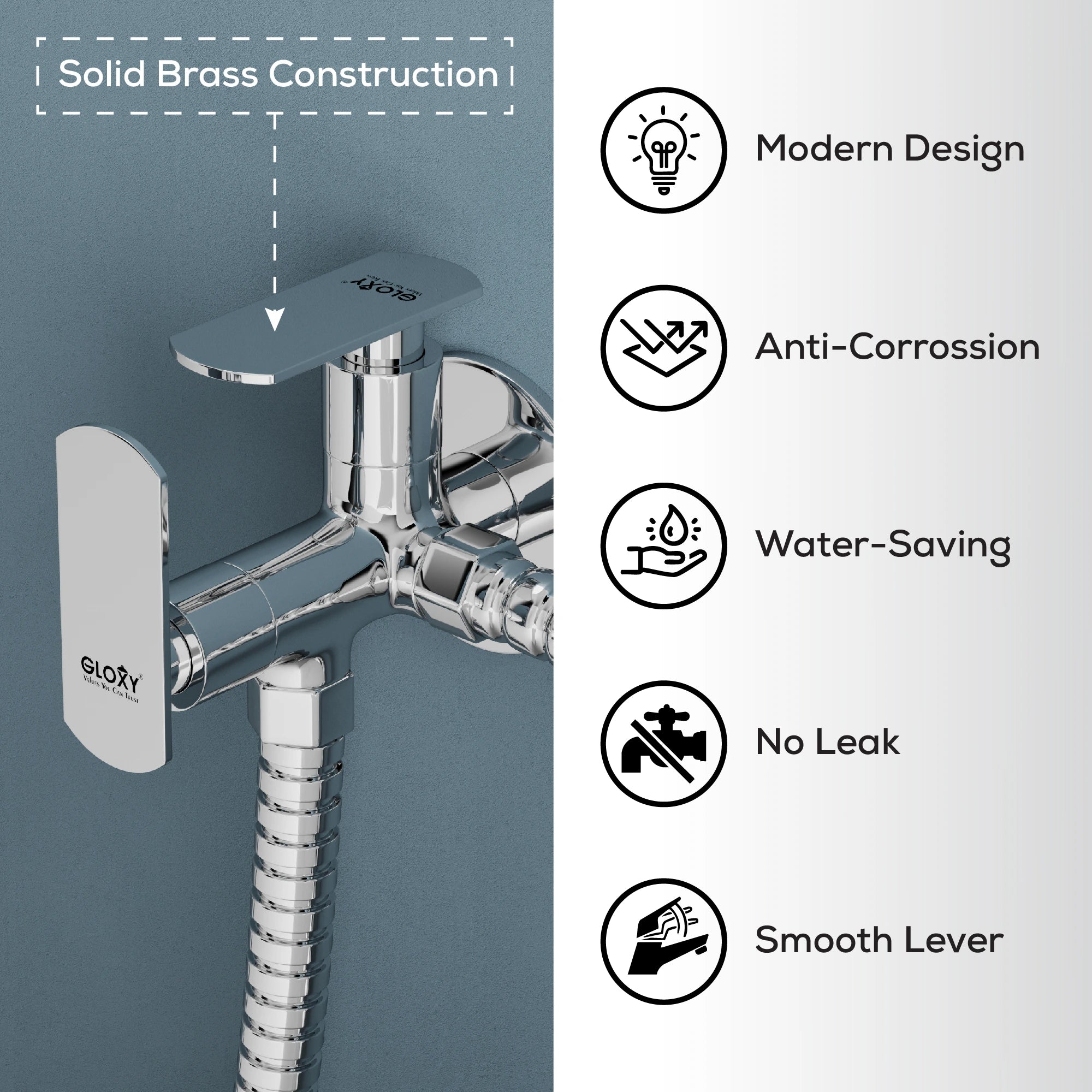 Chrome Finish Angle Valve Two Way Double Handle Faucet/Tap for Connecting Washing Machines | Dishwashers, Hand Showers & Health Faucets (Jet+)-by GLOXY®