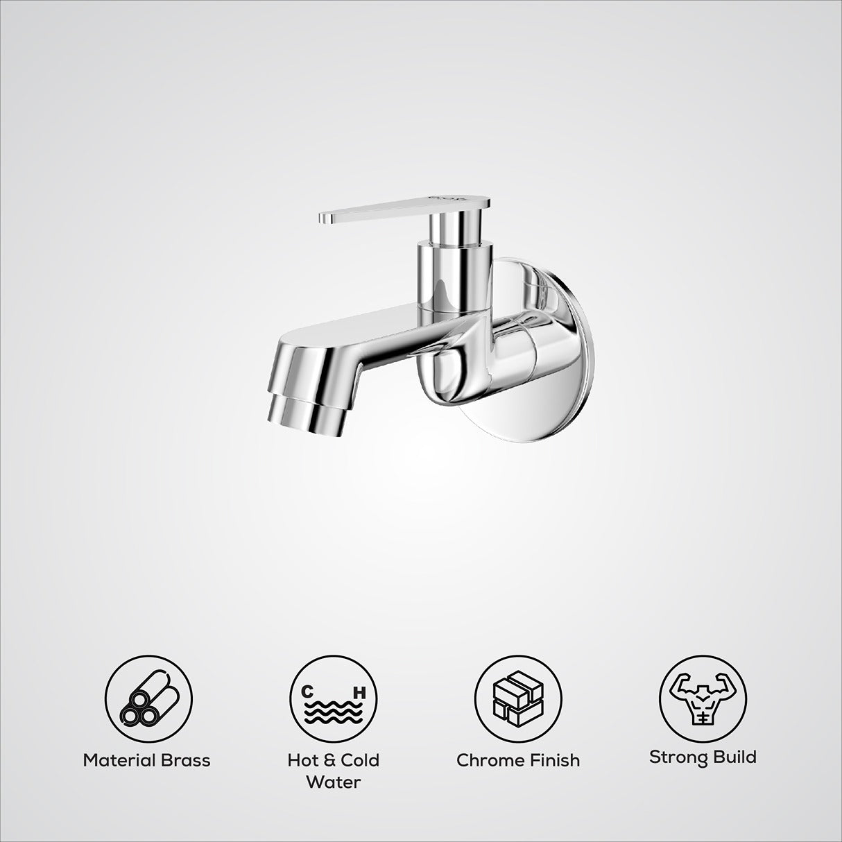 Chrome Finish Brass Wall Mount Faucet Water Bib Tap Cock for Bathrooms, Washing Areas, Gardens & Kitchen Sinks (Nano)-by GLOXY®