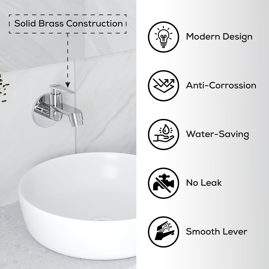 Chrome Finish Brass Wall Mount Faucet Water Bib Tap Cock for Bathrooms, Washing Areas, Gardens & Kitchen Sinks (Nano)-by GLOXY®