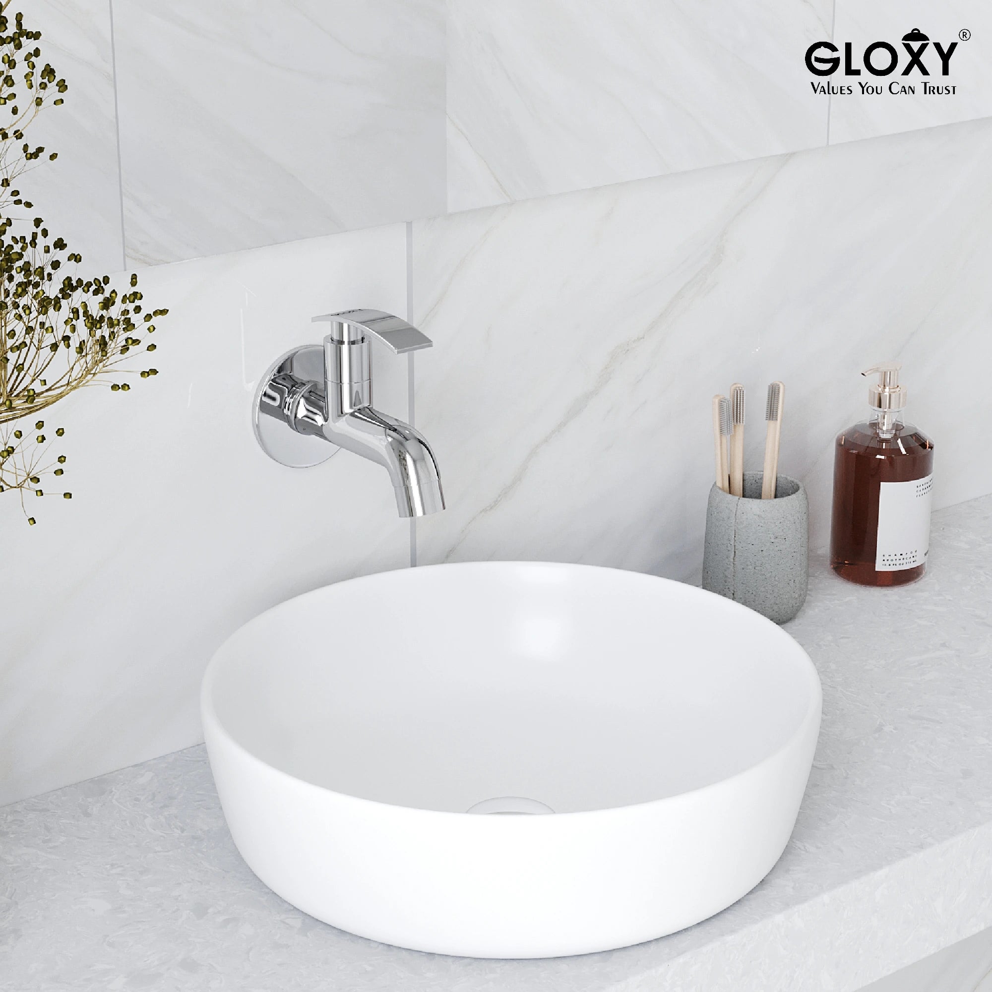Chrome Finish Wall Mount Brass Short Body Faucet Tap Valve for Bathroom, Kitchen, Wash Basin Water Tap (Delight)-by GLOXY®
