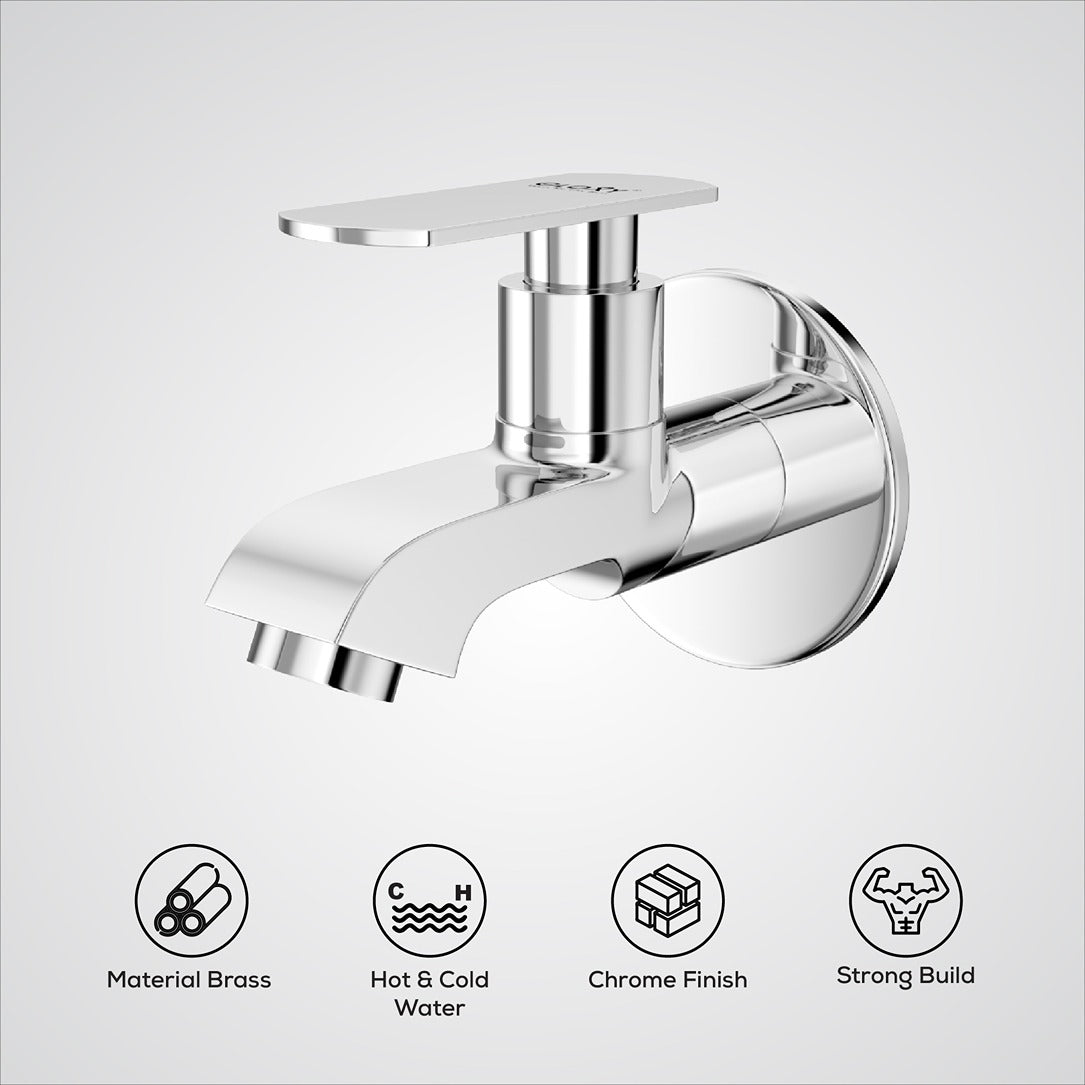 Chrome Finish Quarter Turn Bib Cock Brass Faucet Water Tap for Bathroom Washbasins, Gardens & Kitchen Sinks (Jet+)-by GLOXY®