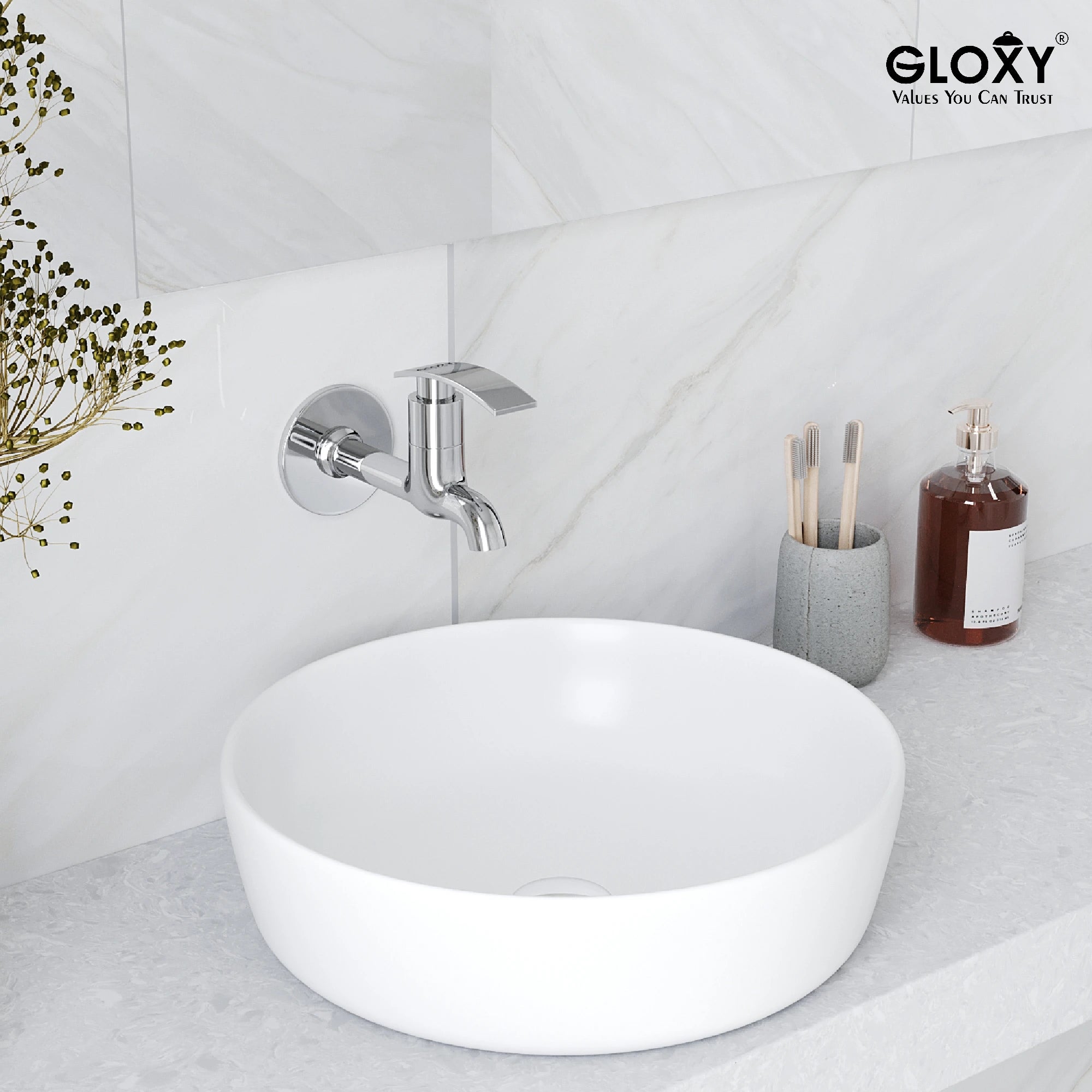 Chrome Finish Brass Wall Mount Short Nose Faucet Water Bib Tap Cock for Bathrooms, Washing Areas, Gardens & Kitchen Sinks (Sky)-by GLOXY®