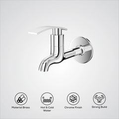 Chrome Finish Brass Wall Mount Short Nose Faucet Water Bib Tap Cock for Bathrooms, Washing Areas, Gardens & Kitchen Sinks (Sky)-by GLOXY®