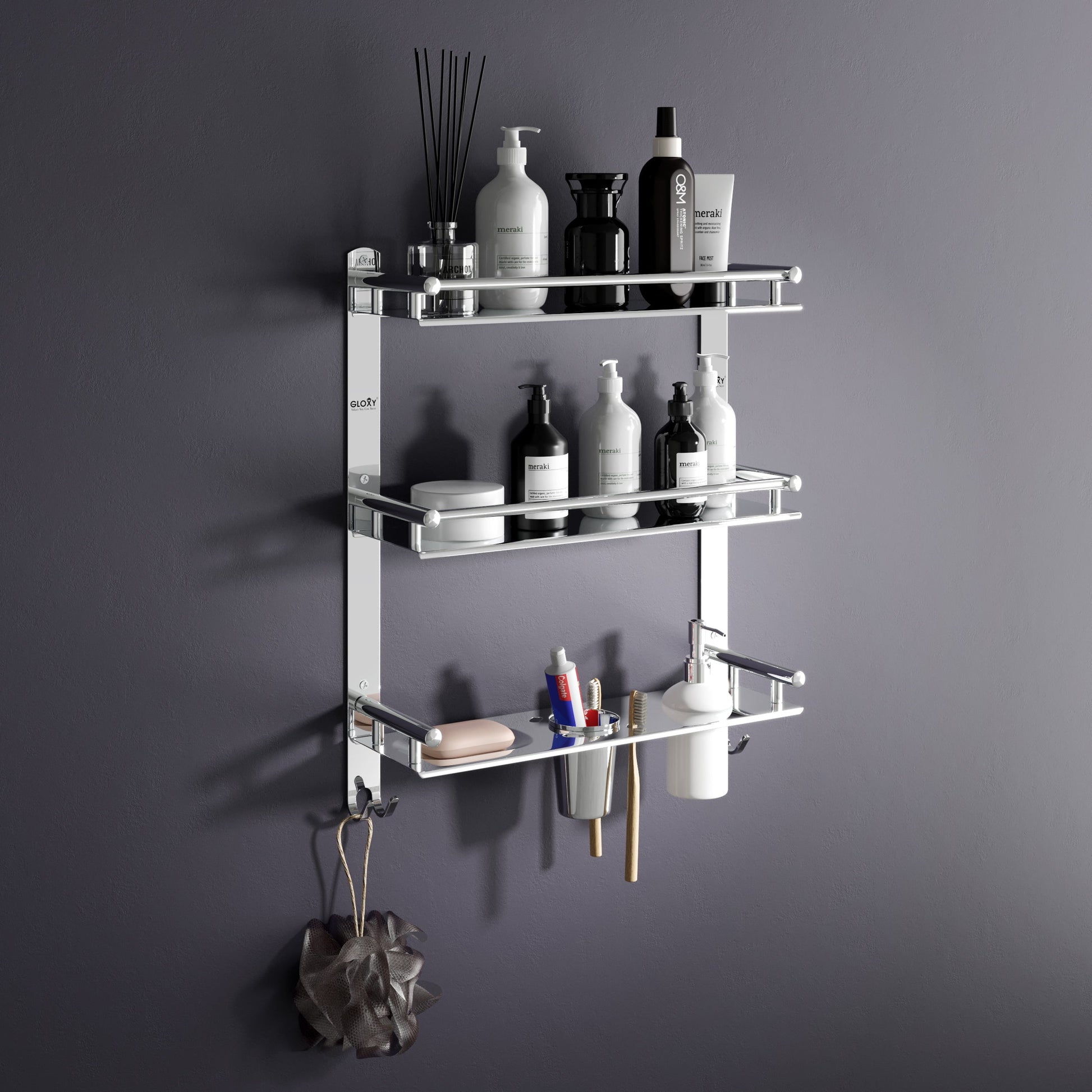 Black Matte 6-in-1 Premium Stainless Steel Bathroom Shelf Set