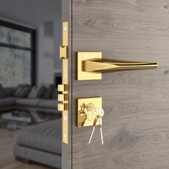 Door Lock Modern Fashion Interior Handle Simple Atmosphere Split Lock for Bedroom & Bathroom(Gold) -by GLOXY®