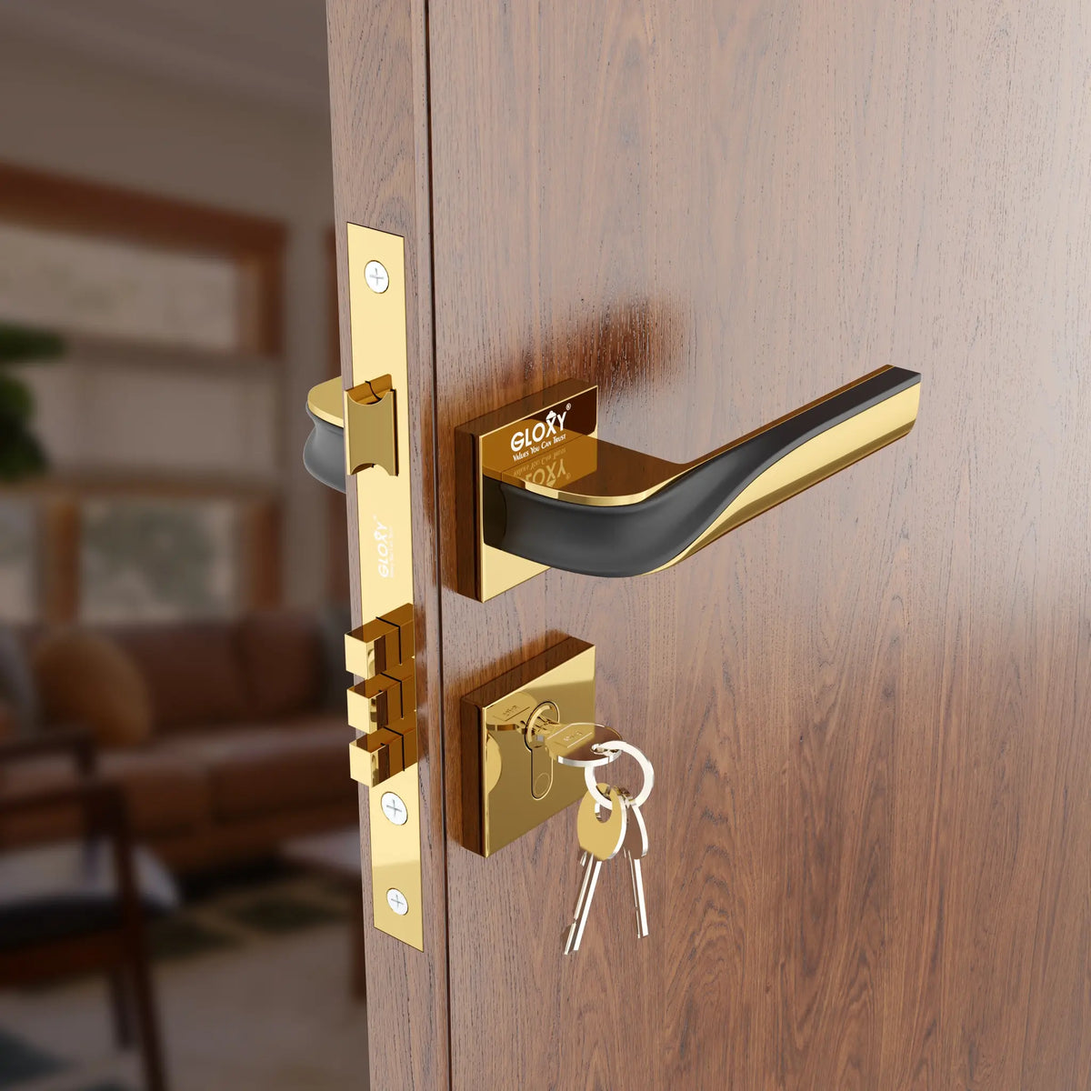 Mortise Door Handles Main Door Lock Handles Set with 3 Keys for Safety of Home | Bedroom, Office, Hotel, Home(Rose Gold)-by GLOXY®