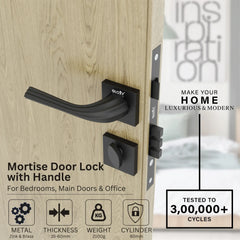 Style Mute Handle Lock Mortise Door Locks for Main Door Handle Set with Brass Lock Body Set(Black)-by GLOXY®