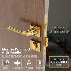 Style Mute Handle Lock Mortise Door Locks for Main Door Handle Set with Brass Lock Body Set(Gold)-by GLOXY®