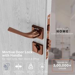 Style Mute Handle Lock Mortise Door Locks for Main Door Handle Set with Brass Lock Body Set(Rose Gold)-by GLOXY®