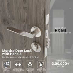 Mortise Door Handles Main Door Lock Handles Set with 3 Keys for Safety of Home | Bedroom, Office, Hotel, Home(Satin Chrome)-by GLOXY®
