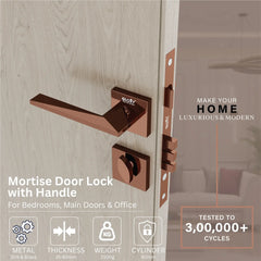 Mortise Door Handles Main Door Lock Handles Set with 3 Keys for Safety of Home | Bedroom, Office, Hotel, Home(Rose Gold)-by GLOXY®