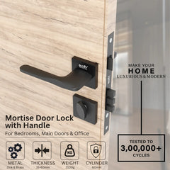 Premium Mortise Door Locks Handle Set with Brass Lock Body for Home, Office, Hotel(Black) -by GLOXY®