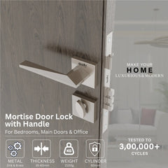 Mortise Door Handles Main Door Lock Handles Set with 3 Keys for Safety of Home | Bedroom, Office, Hotel, Home(Satin Chrome)-by GLOXY®