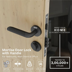 Mortise Door Handles Main Door Lock Handles Set with 3 Keys for Safety of Home | Bedroom, Office, Hotel, Home(Black)-by GLOXY®