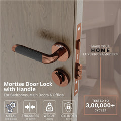 Mortise Door Handles Main Door Lock Handles Set with 3 Keys for Safety of Home | Bedroom, Office, Hotel, Home(Rose Gold)-by GLOXY®