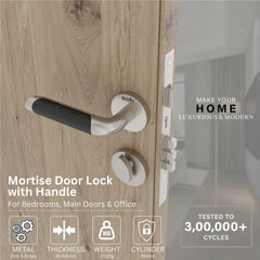 Mortise Door Handles Main Door Lock Handles Set with 3 Keys for Safety of Home | Bedroom, Office, Hotel, Home(Satin Chrome)-by GLOXY®