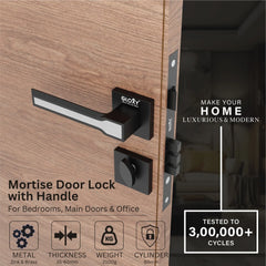 Mortise Door Handles Main Door Lock Handles Set with 3 Keys for Safety of Home | Bedroom, Office, Hotel, Home(Black)-by GLOXY®