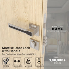 Mortise Door Handles Main Door Lock Handles Set with 3 Keys for Safety of Home | Bedroom, Office, Hotel, Home(Satin Chrome)-by GLOXY®