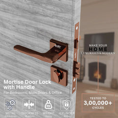 Premium Mortise Door Locks Handle Set with Brass Lock Body for Home, Office, Hotel(Rose Gold) -by GLOXY®
