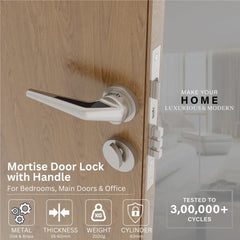 Mortise Door Handles Main Door Lock Handles Set with 3 Keys for Safety of Home | Bedroom, Office, Hotel, Home(Satin Chrome)-by GLOXY®