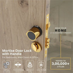 Mortise Door Handles Main Door Lock Handles Set with 3 Keys for Safety of Home | Bedroom, Office, Hotel, Home(Gold)-by GLOXY®
