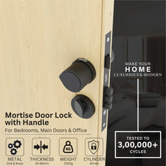 Mortise Door Handles Main Door Lock Handles Set with 3 Keys for Safety of Home | Bedroom, Office, Hotel, Home(Black)-by GLOXY®