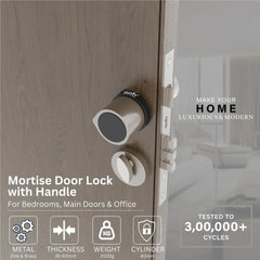 Mortise Door Handles Main Door Lock Handles Set with 3 Keys for Safety of Home | Bedroom, Office, Hotel, Home(Satin Chrome)-by GLOXY®