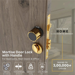 Mortise Door Handles Main Door Lock Handles Set with 3 Keys for Safety of Home | Bedroom, Office, Hotel, Home(Gold)-by GLOXY®