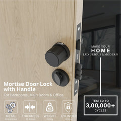 Mortise Door Handles Main Door Lock Handles Set with 3 Keys for Safety of Home | Bedroom, Office, Hotel, Home(Black)-by GLOXY®