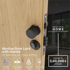 Mortise Door Handles Main Door Lock Handles Set with 3 Keys for Safety of Home | Bedroom, Office, Hotel, Home(Black)-by GLOXY®