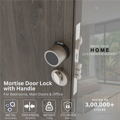 Mortise Door Handles Main Door Lock Handles Set with 3 Keys for Safety of Home | Bedroom, Office, Hotel, Home(Satin Chrome)-by GLOXY®