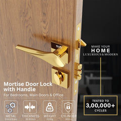 Mortise Door Lock, High-Security Door Lock for Main Door & Bedroom, Durable Handle Set(Gold)-by GLOXY®