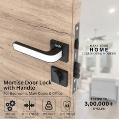 Superior Heavy Duty Mortise Door Locks for Main Door Lock Handles Set Home, Office, Hotel, Bedroom(Black)-by GLOXY®