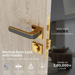 Superior Heavy Duty Mortise Door Locks for Main Door Lock Handles Set Home, Office, Hotel, Bedroom(Gold)-by GLOXY®