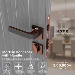 Superior Heavy Duty Mortise Door Locks for Main Door Lock Handles Set Home, Office, Hotel, Bedroom(Rose Gold)-by GLOXY®
