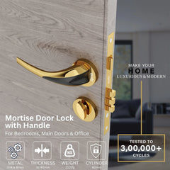 Heavy Duty Mortise Door Locks for Main Door Lock Handles Set Balcony and Storeroom, Bathroom(Gold)-by GLOXY®