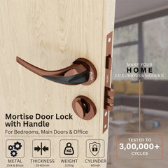 Heavy Duty Mortise Door Locks for Main Door Lock Handles Set Balcony and Storeroom, Bathroom(Rose Gold)-by GLOXY®