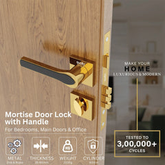 Mortise Door Handles | Main Door Lock Handles Set with 3 Keys for Safety of Home | Kitchen, Bedroom, Bathroom(Gold)-by GLOXY®