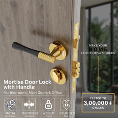 Mortise Door Handles Main Door Lock Handles Set with 3 Keys for Safety of Home | Bedroom, Office, Hotel, Home(Gold)-by GLOXY®