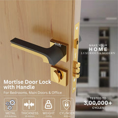 Mortise Door Handles Main Door Lock Handles Set with 3 Keys for Safety of Home | Bedroom, Office, Hotel, Home(Gold)-by GLOXY®