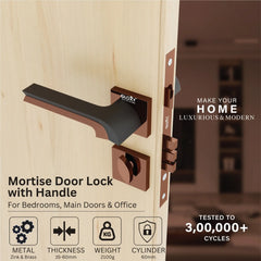Mortise Door Handles Main Door Lock Handles Set with 3 Keys for Safety of Home | Bedroom, Office, Hotel, Home(Rose Gold)-by GLOXY®